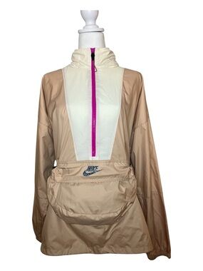 Nike Women's Beige and Ivory Anorak with Fuchsia Zipper